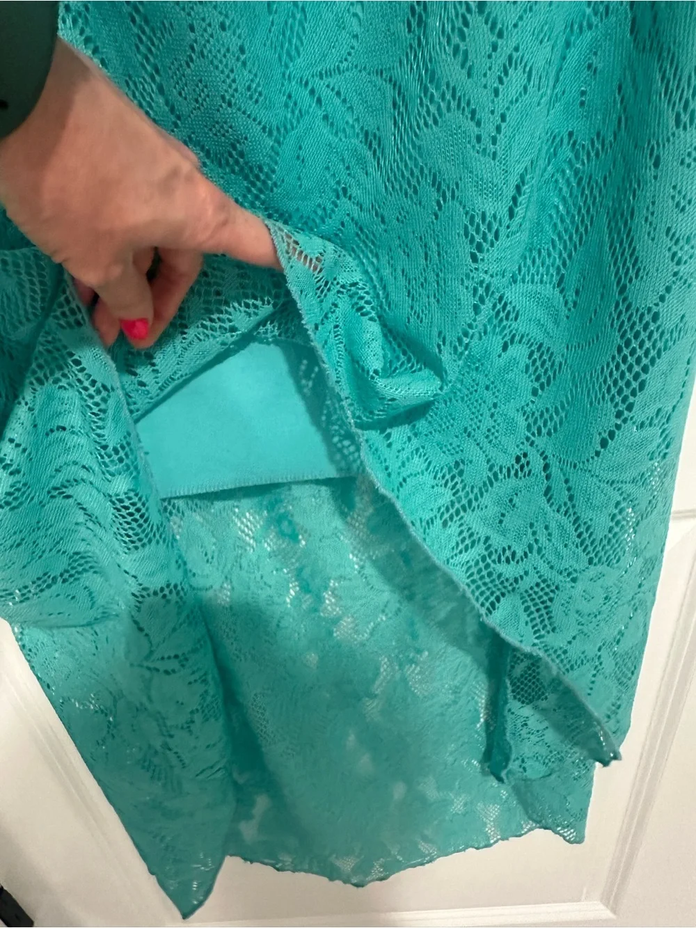 Strapless Ruffled Lace Hi-Low Dress in Teal - Picture 4 of 6